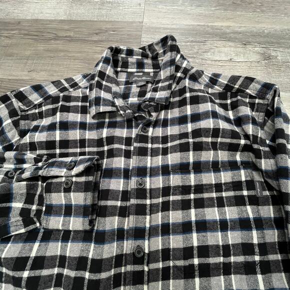 Eddie Bauer Gray‎ Blue Tartan Plaid Mens XL Long Sleeve Button Up Flannel Shirt - Picture 3 of 10